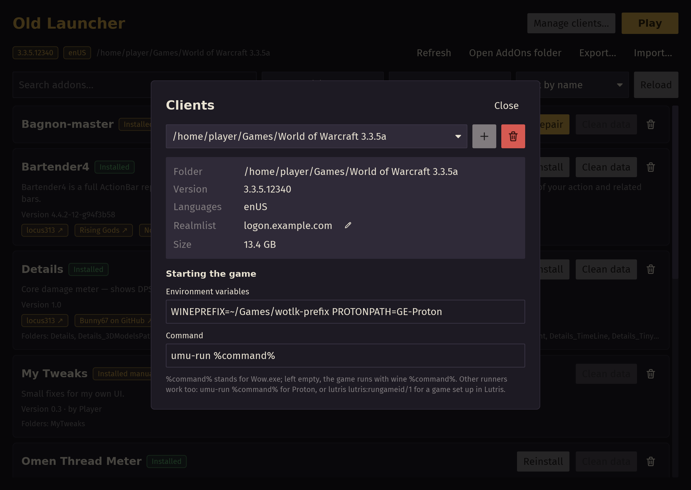 A client's details, and how it starts on Linux: Proton through umu-launcher